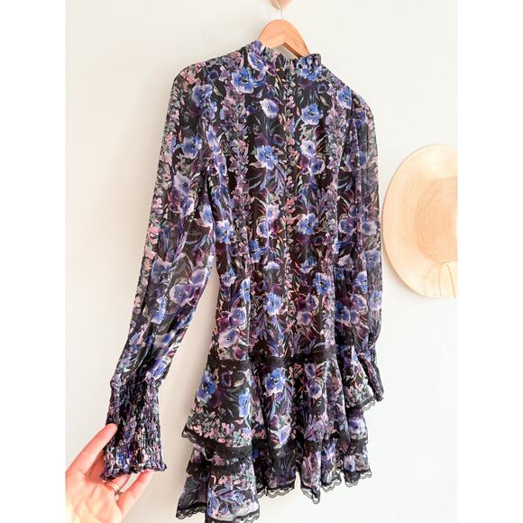 Allison New York | Carter Mini Dress in Fall Florals Purple | Sz XS - Picture 11 of 12